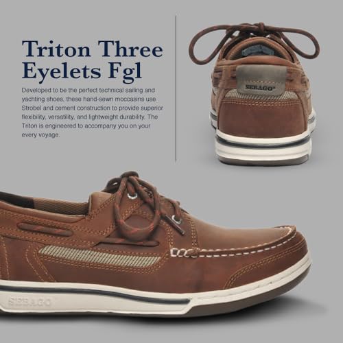 Sebago Triton Three Eyelets FGL Boat Shoes - Waxed Leather Moccasins with Breathable Mesh Lining, Comfy EVA Insole, and Strobel-Attached Rubber Outsole3