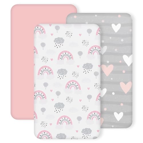 3 Pack Stretchy Bassinet Sheets - Universal Fit for Rectangle, Round, Oval, Hourglass Cradles & Moses Baskets - Soft Breathable Fitted Bassinet Sheets...