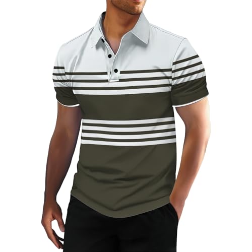 Men's Polo Shirts Color Block Stripe Lapel Button Shirt Sleeve Tops 2025 Summer Fashion Business Office Golf Tshirts