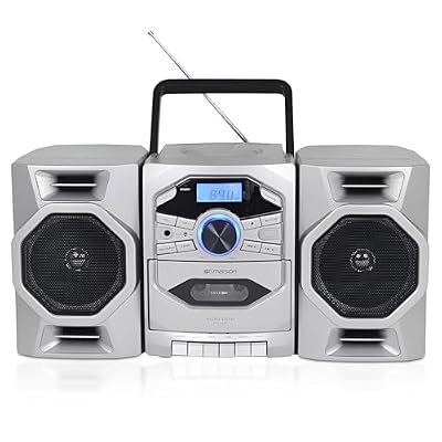 Emerson Portable CD Player Boombox with Cassette Player, Tape Recorder, AM/FM Radio, MP3 AUX Input, Detachable Speakers, AC/DC & Battery Operated Stereo System for Home, Travel, Indoor & Outdoor Use