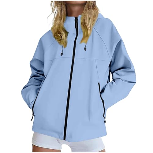 KOG Regenjacke für Damen Wasserdicht Funktionsjacke Atmungsaktiv Herbstjacke Jacken Einfarbige Oberteil Frauen Kapuzenjacke Elegant Regenmantel Slim Fit Sport Jacke...