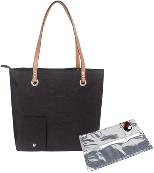 Portable Canvas Wine Tote with Drink Dispenser, Insulated Wine Bag, Black, One Size, Adult, Unisex
