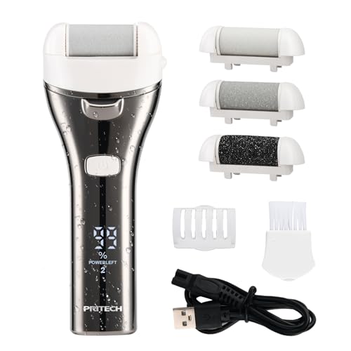 Image of Electric Foot Callus Remover, Rechargeable Portable Electronic Foot File Pedicure Kits, 3 Roller Heads, 3 Speed, Battery Display for Remove Cracked Heels Calluses and Dead Skin