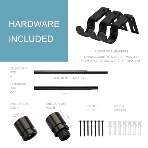 Image of Byondeth Curtain Rods for Windows 16 to 88 Inches Adjustable Length 1 Inch Diameter Window Curtain Rod with Aluminium End Cap, Antique Bronze