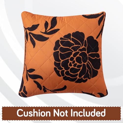 Image of HOKIPO 'Elira Series' Printed Quilted Cushion Cover for Sofa 16x16 Inches, Set of 2, Copper Brown Floral (AR-6231-C8*2)