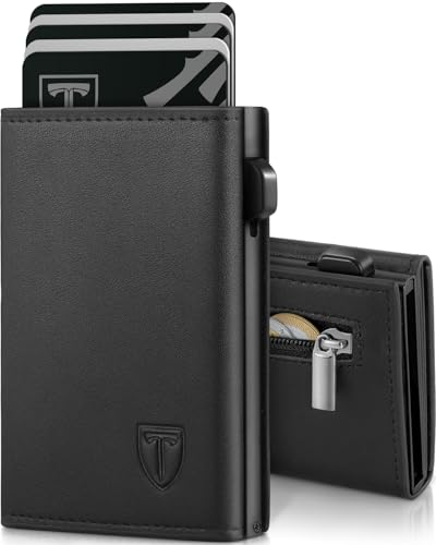 Tomylv Geldbörse Herren - Münzfach & RFID Schutz, Leder Portmonee Herren mit 9 Fächer für Kreditkarten kartenetui mit Magnetischer, Slim Wallet Geldbeutel Klein - Schwarz