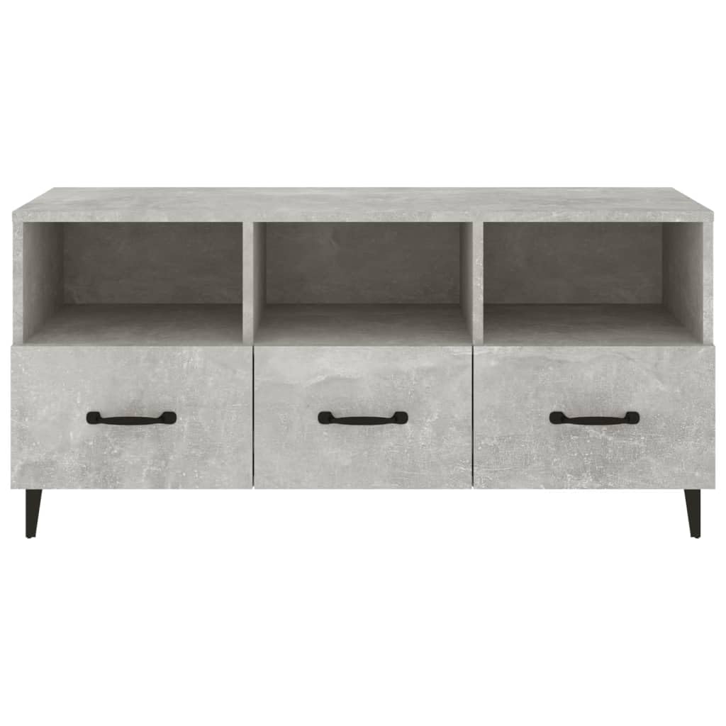 Nowoczesna szafka pod telewizor, betonowa szara, 102 x 35 x 50 cm, materiał drewnopochodny, z szufladami i półkami, do salonu, centrum rozrywki, stabilna konsola medialna