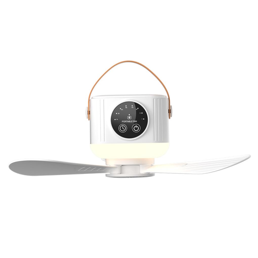 Perodlly Battery Operated Ceiling Fan, 7200mah Tent Ceiling Fan Rechargeable with Night Light & Remote Hanging/Desktop Portable Fans, White..