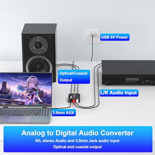 Convertisseur audio analogique vers numerique RCA et Jack vers optique