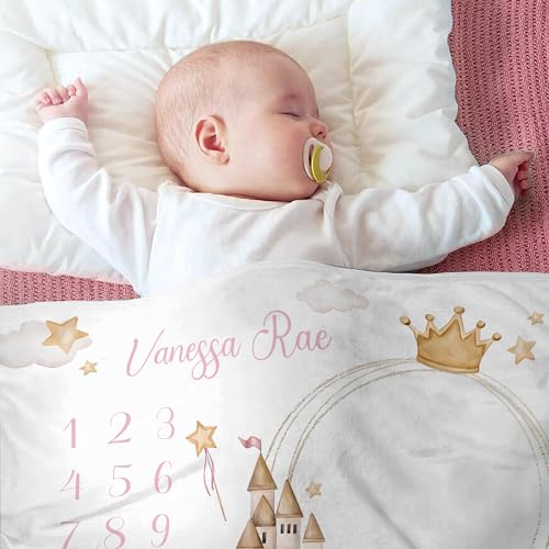 Image of OLIVE OLIVIA Personalized Gifts for Baby with Customized Name, Baby Monthly Milestone Blanket for Baby Girl Boy, Baby Blanket, Perfect Custom Baby Blanket Gifts,60 inchx80 inch