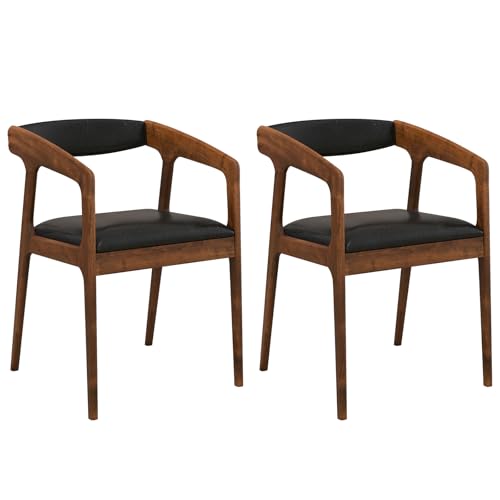Giantex Modern Accent Chair Set of 2 - PU Leather Upholstered Armchairs w/Cozy Backrest & Padded Seat Cushion, Ergonomic Armrests, Solid Rubber Wood Frame, Side Chair for Living Room, Black & Brown