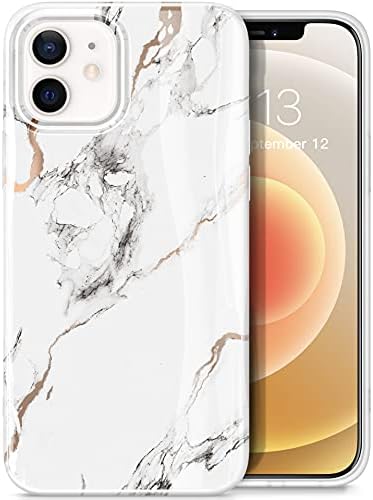 GVIEWIN for iPhone 12 Case and iPhone 12 Pro Case 6.1 Inch 2020, Marble Parttern Ultra Slim Thin Glossy Soft Durable TPU Shockproof Scratch-Proof Phone Protective Covers for Women (White)