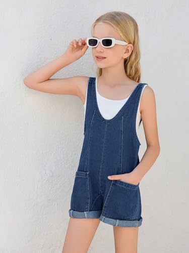 Image of Haloumoning Girls Denim Overall Shorts Kids Summer Adjustable Straps Jumpsuits Jeans Shortalls 5-14 Years