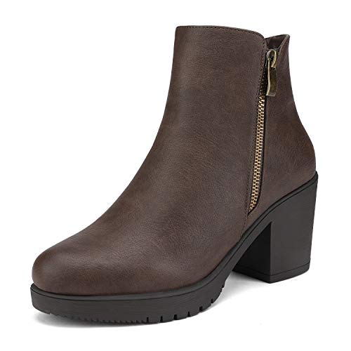 DREAM PAIRS Botines Chelsea Mujer Invierno de Tacon Ancho con Cremallera,Size 38,Marrón,Z0EY-2