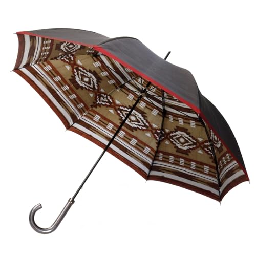 〔槙田商店〕〔日本製〕(晴雨兼用）ネイティブほぐし 太陽 伝統的なほぐし織りの技術を用いてネイティブ柄を表現した長傘 mt-nht-L (グレー)