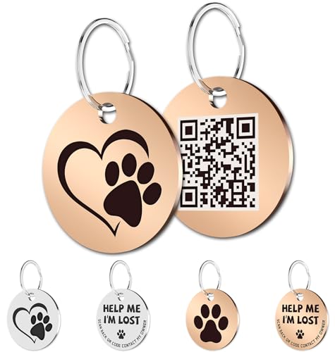MYLUCKYTAG Stainless Steel QR Code Pet ID Tags Dog Tags - Pet Online Profile - Scan QR Receive Instant Pet Location Alert Email
