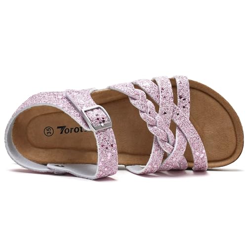 Image of Torotto Girls Sandals with Cork Footbed Adjustable Buckle Casual Slides Sandals Open Toes Flat for Kids Toddler