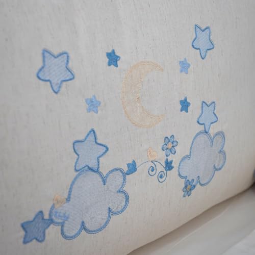 Enxoval para berço americano quarto de bebê em linho bordado nuvem menino menina (Azul bebê)