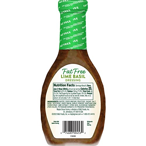 Image of Maple Grove Farms Fat Free Salad Dressing, Lime Basil Vinaigrette, 8 Ounce (Pack of 12)