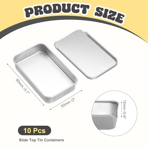 Image of uxcell 10Pcs Slide Top Tin Containers, Mini Metal Empty Tins Box with Sliding Lids, 3.1 inchx2 inchx0.6 inch Rectangular Storage Organizers for Lip Balm, Solid Perfume, Small Items, Silver