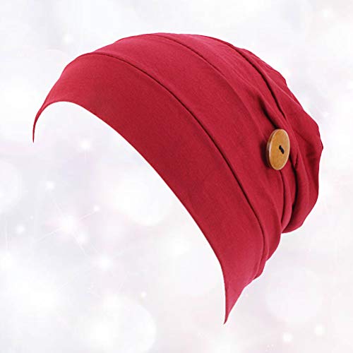 KESYOO Boné turbante feminino azul-marinho com tecido de algodão elástico para quimioterapia, Vermel