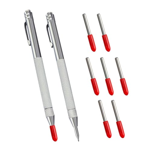 HERKINDNESS Marcador Metal, 2 Piezas Marcador Metal Herramienta con 7 Puntas de Lápiz Adicionales Hechas, Herramienta Punta Trazadora con Imán, para Madera, Cerámica, Vidrio