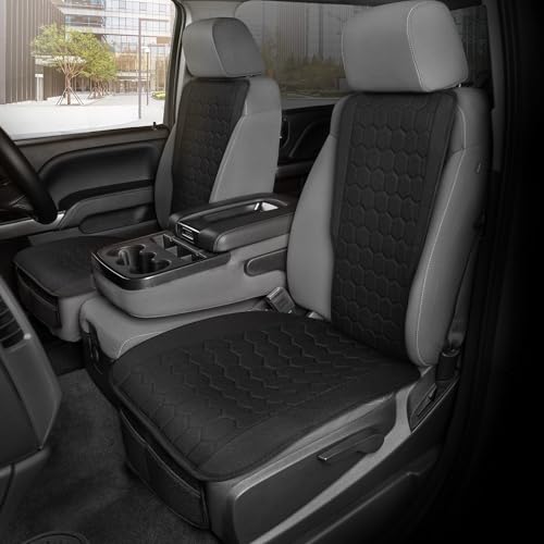 Image of Motor Trend LuxeFit Black Seat Covers for Cars Trucks Van SUV (2 Pack), Premium Faux Leather Car Seat Covers, Easy to Install Automotive Seat Covers with Storage Pockets, Fits Most Vehicles