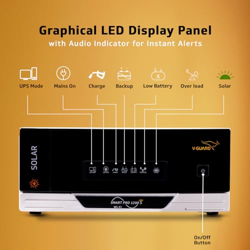 Image of V-Guard Smart Pro 1200s Solar Inverter | 1000VA / 12V Pure Sine Wave | Smart IoT with Mobile App Control | LED Display | Easy Installation | Reliable Power Backup | 3-Year Warranty