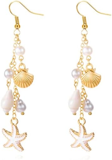 Pink Starfish Pearl Earrings for Women Boho Beach Earring Gold Conch Earring Bohemia Sea Shell Earrings Ocean Scallop Summer Jewelry Gifts