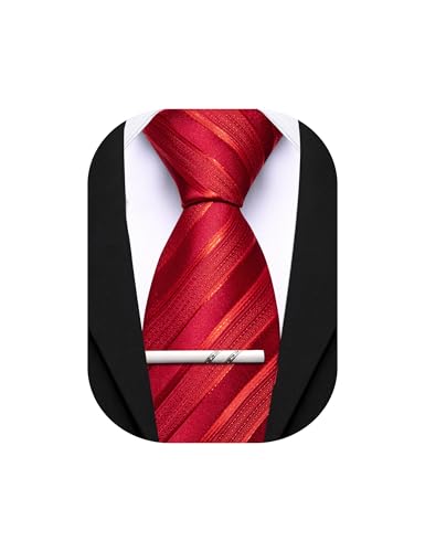 Image of Barry.Wang Silk Men Ties Formal Stripes Necktie and Tie Clip for Wedding Party Business Fashion Classic