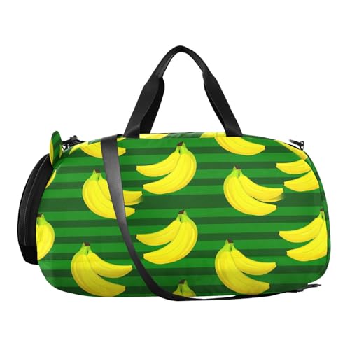 Banana Green Stipe Kids Travel Duffel Bag for Boys Girls Overnight Weekend Tote Bag with Shoes Compartment for Beach Swim Trip2