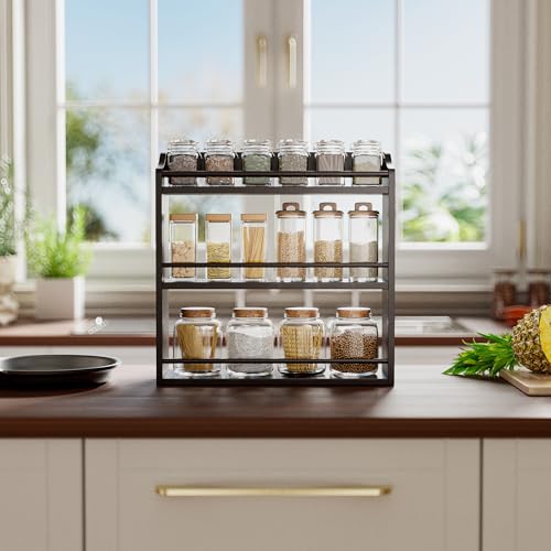 STELLSTAR 3 Tier Bamboo Wood Spice Rack, Seasoning Bottles Jars Organizer Shelf for Spices or Craft Supplies, Kitchen Counter or Wall Mounting (Brown) - Image 3