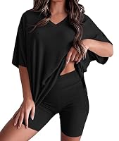 WIHOLL Womens Summer Lounge Sets 2 Piece 2026 Outfits Oversized V Neck Tops Gym Shorts Spring Casual Clothing Workout Airport Travel Cruise Clothes Black M — image 2