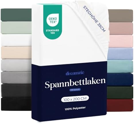 Dreamzie - Spannbettlaken 100x200cm - 100% Mikrofaser - Steghöhe 35cm | Weiß · Ultraweich · OEKO-TEX Zertifiziert · Leintuch · Für hohe Matratzen · Atmungsaktiv · Pflegeleicht