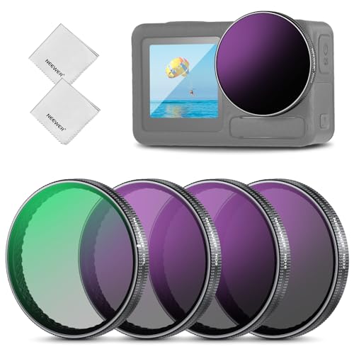NEEWER Set di Filtro ND Compatibile con DJI Osmo Action 5 Pro/4/3, 4 Pezzi, Filtri ND8/ND16/ND32/CPL in Vetro Ottico HD Multistrato a Scatto, Accessori per Obiettivi Action Camera con 2x Panni Pulizia