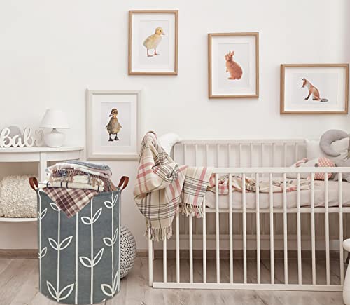 Image of Large Storage Baskets,Waterproof Laundry Baskets,Collapsible Canvas Basket for Storage Bin Organizer,Home Decor,Baby Hamper (Grey leaves)