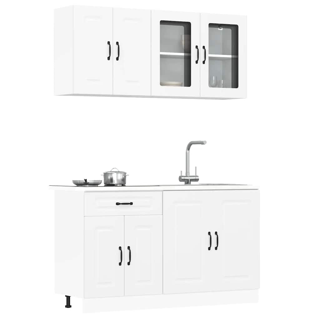 4-TLG. Küchenschrank-Set Kalmar in Weiß, Moderne Küchenzeile aus Holzwerkstoff, Kompakte Einbauküche mit Hängeschränken und Unterschränken für Viel Stauraum in Kleinen Küchen
