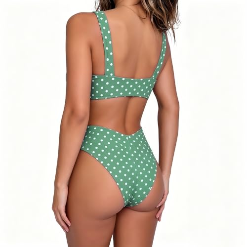 Image of geluboao Bikini Set for Women Solid V Neck Knot Front Push Up High Leg Thong Two Piece Swimsuit