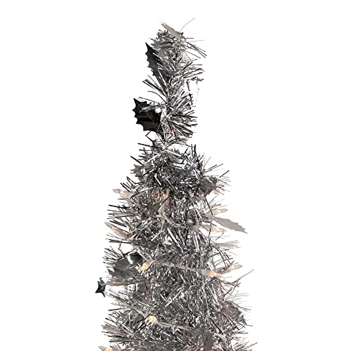 6' Pre-Lit Silver Tinsel Pop-Up Artificial Christmas Tree - Clear Lights #TOP4