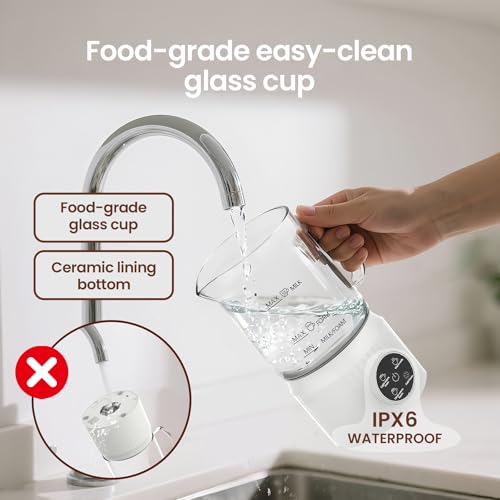 Casimhu 4-in-1 Milk Frother: Electric Steamer with LED Touch Screen, Ceramic Base, 13.52oz Milk Warmer for Lattes, Cappuccinos, and Macchiatos, White - Image 6