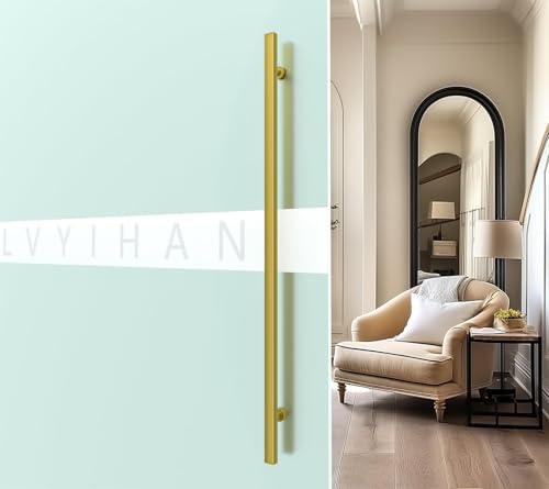 Image of 59 inch Titanium Gold Square Barn Door Pull Handle Double Sided | Heavy Duty 304 Stainless Steel, 47-1 /4 inch Hole Spacing, Fits 3 /4 inch-2 inch Thick Barn, Front Entry, Sliding & Exterior Doors