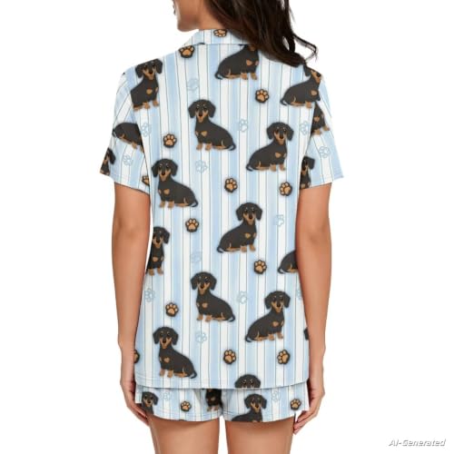 Image of Renewold Women's Short Sleeve Pajama Set Button Down Sleepwear with Notch Collar Soft Lounge Top and Shorts with Pockets