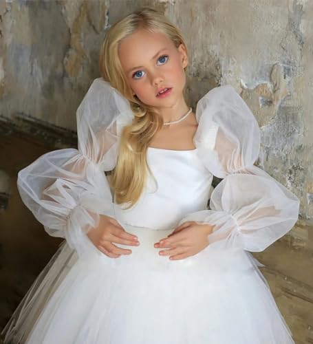 Long Sleeveles Flower Girl Dress A Line Short Pageant Dress Tulle Princess First Communion Dress for Girls RWW213