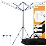 Xtremeauto Aluminium Rotary Washing Line Airers, Clothes Airer Outdoor, Portable, Foldable & Freestanding 4 Arm For Indoor & Outdoor Dryer Caravan, Silver