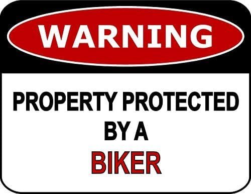 Eletina F39 Wall Decor Warning Property Protected By A Biker Sign Aluminum Metal Tin Signs 12" X 8"