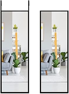 RELAX4LIFE Over Door Mirror, Full Length Body Wall Mounted Mirror with Height Adjustable Hooks, Hanging Door Wardrobe Long Mirror for Bedroom, Dormitory, Living Room and Cloakroom (Black)