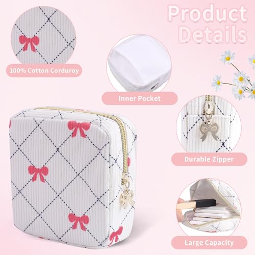 Image of Period Bag for Women - Cute Corduroy Sanitary Napkin Storage Bag with Bow Design | Period Pouch for Daily Use, Travel | Discreet Menstrual Pouch | Pad Bags for Period Holds Pads, Tampons