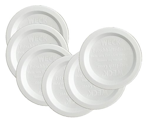Weck Jar Keep Fresh Plastic Lids, 6 PACK (Small = 60mm). Fits models 080, 755, 760, 762, 902, 763, 764, 766, 905, 975, 995