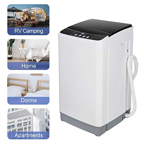 ZENY Portable Full-Automatic Washing Machine Compact Laundry Washer Spinner Machine with Drain Pipe 10 Programs 8 Water Levels 8lbs Capacity for Apartment