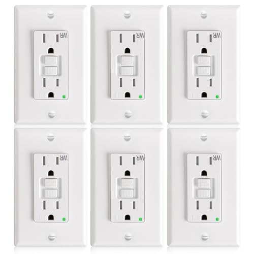 Amico GFCI Outlet 15 Amp, 6 Pack, White, Weather Resistant(WR)
